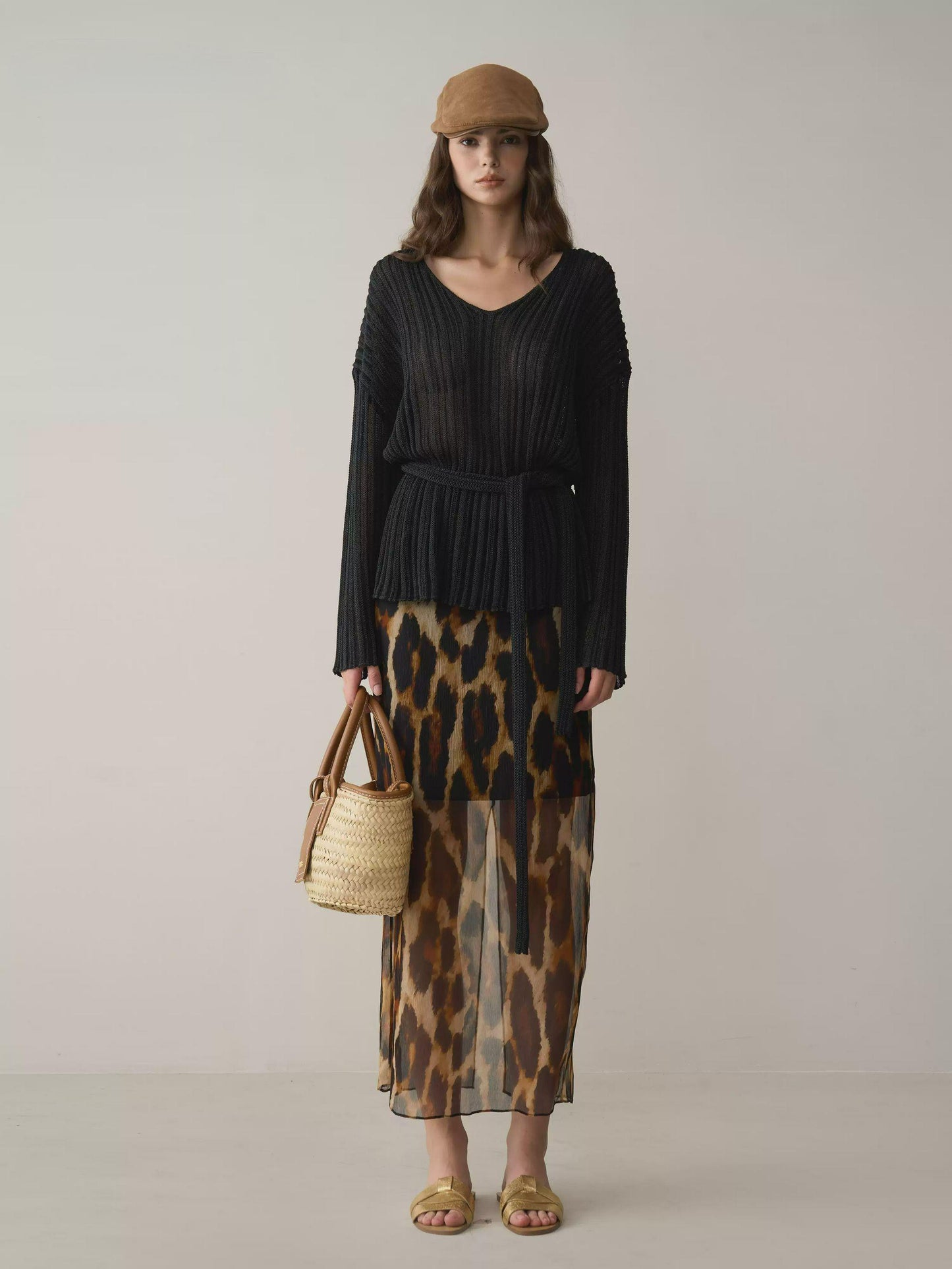 Silk Leopard Print High-Waist Skirt