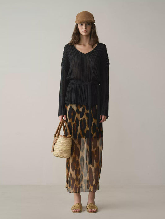 Silk Leopard Print High-Waist Skirt