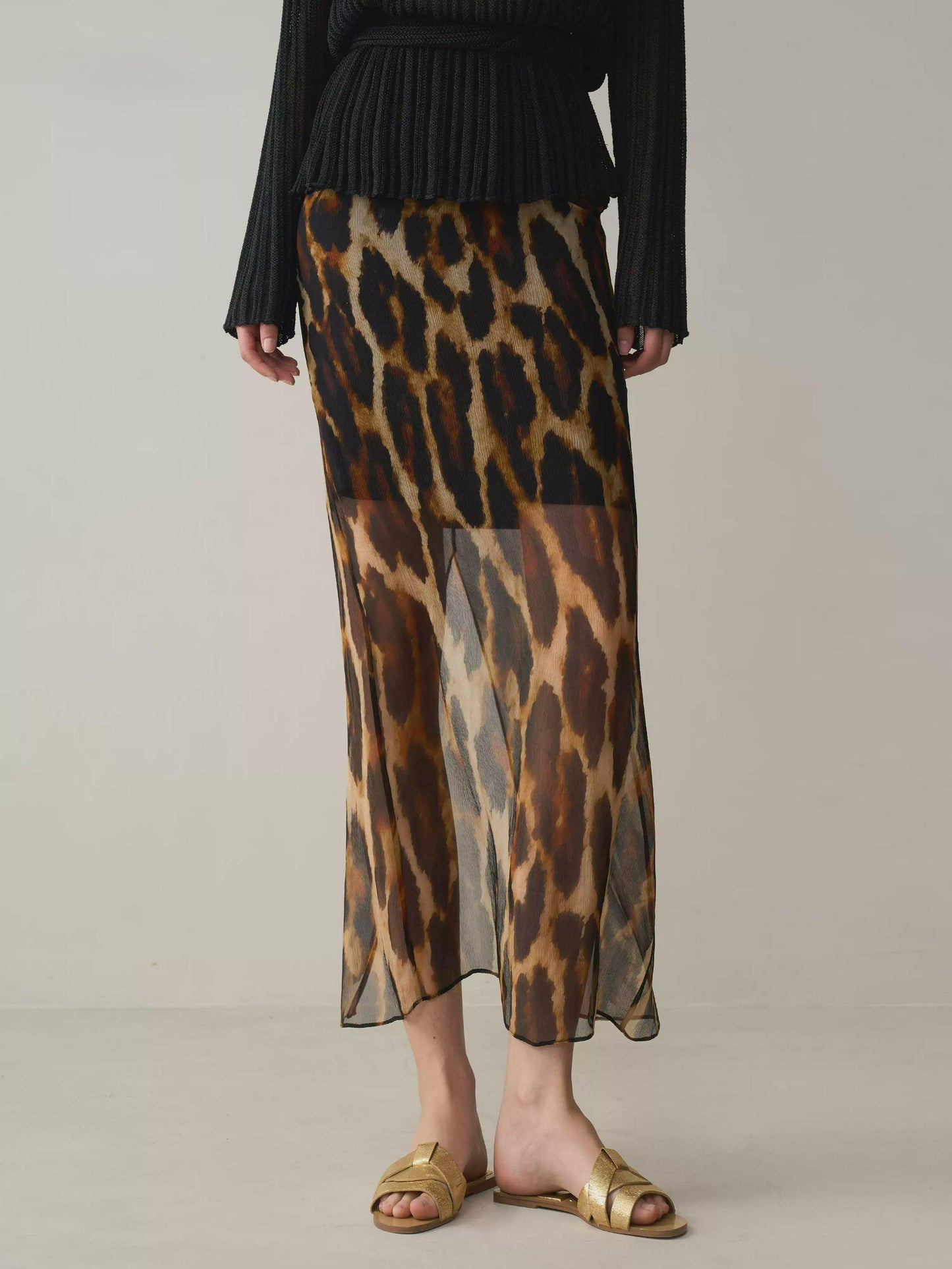 Silk Leopard Print High-Waist Skirt