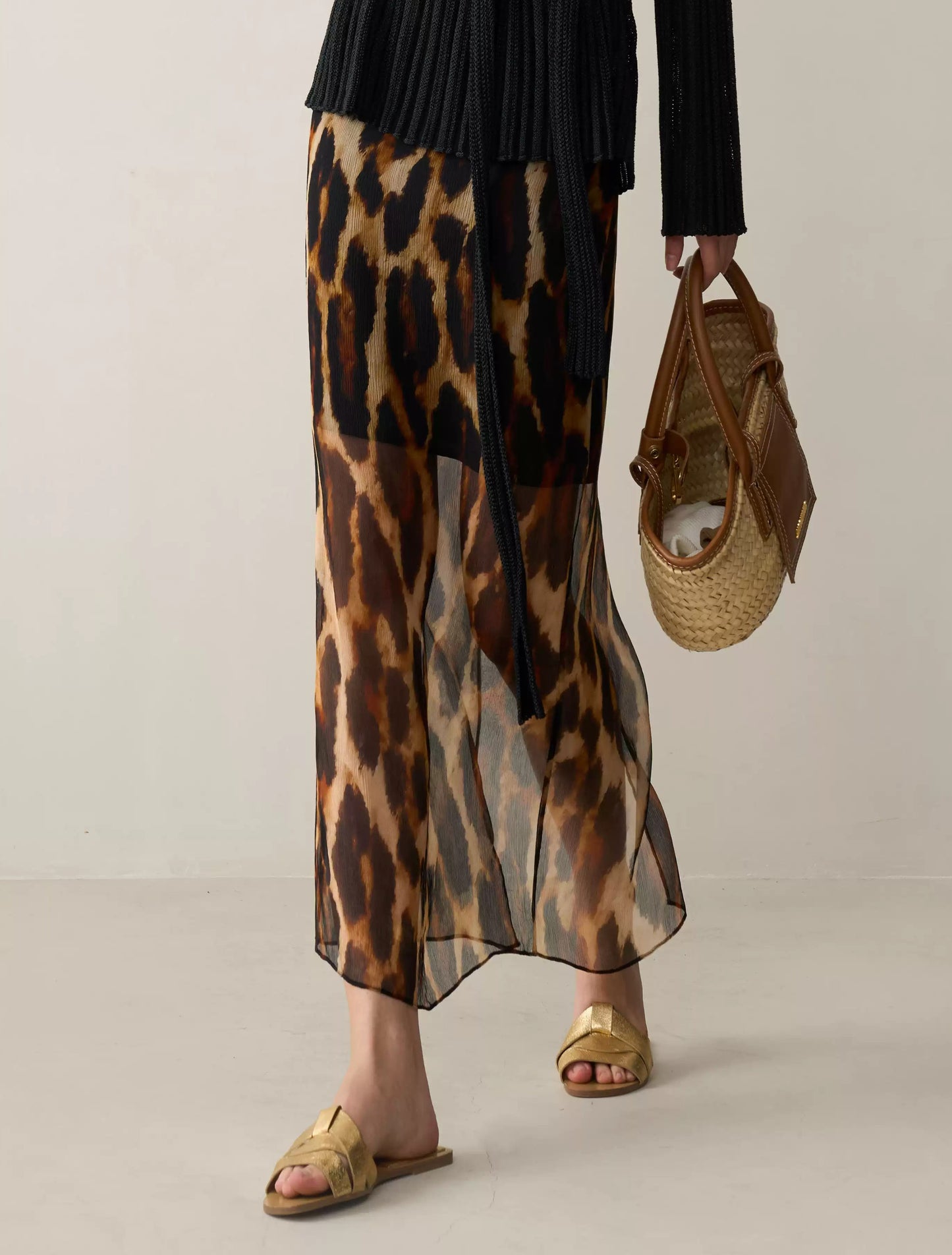 Silk Leopard Print High-Waist Skirt