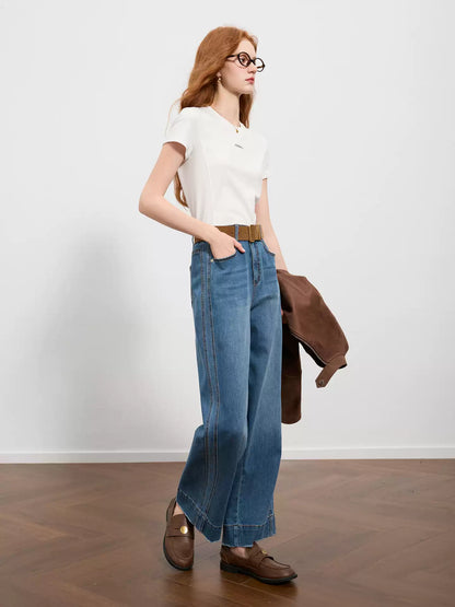 High-Waist Straight Wide-Leg Jeans