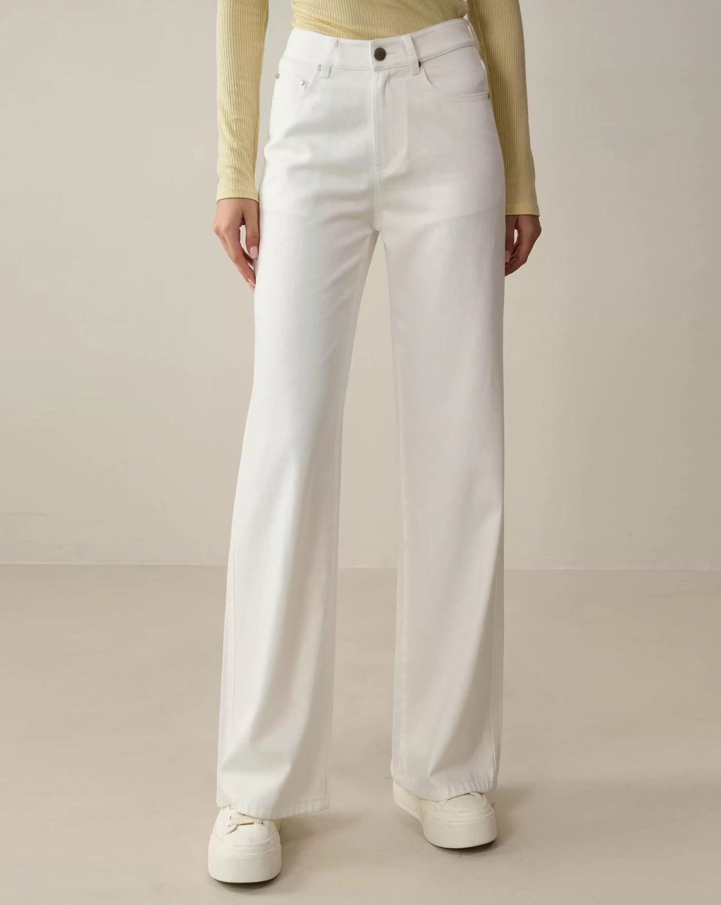 High-Waisted White Wide-Leg Jeans