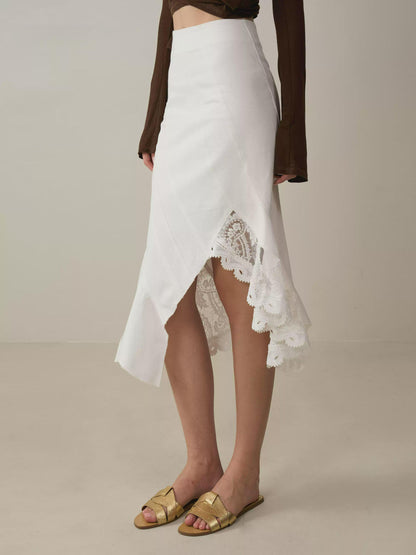 Lace-Trim Denim Skirt